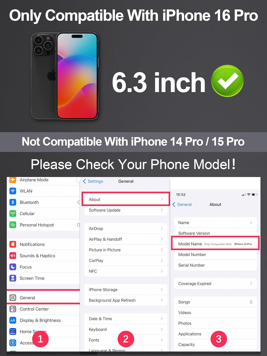 Compatible for iPhone 16 Pro Privacy Screen Protector 6.3 inch, Anti Spy Anti Blue Light HD Tempered Glass Screen Protector Easy Installation, Case Friendly, 2 Pack Black