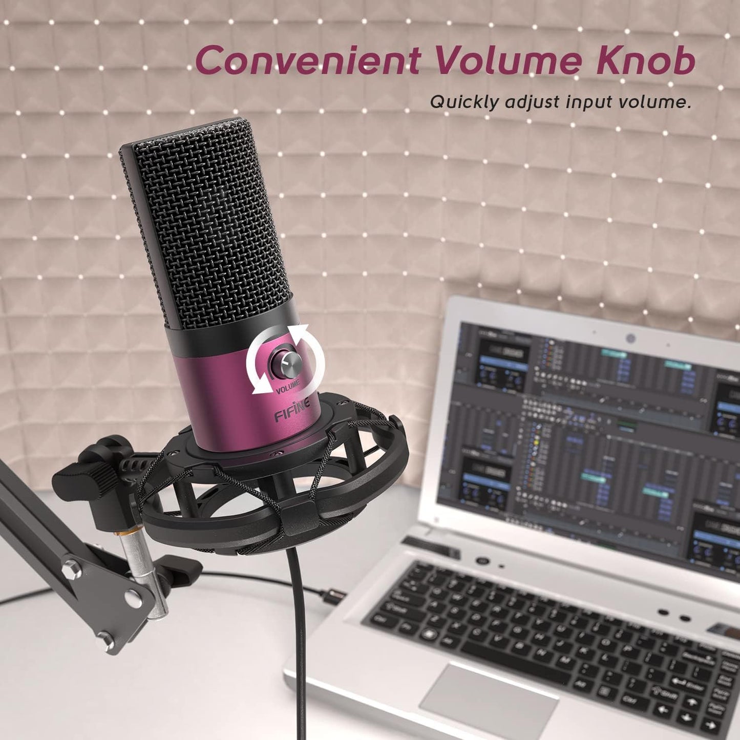 FIFINE Podcast Microphone Kit-USB PC Computer Recording Microphone, Condenser Mic Set for Streaming, Gaming, Voice-Over, Meeting, with Arm Stand, Shock Mount, Pop Filter-T669 Rose Red