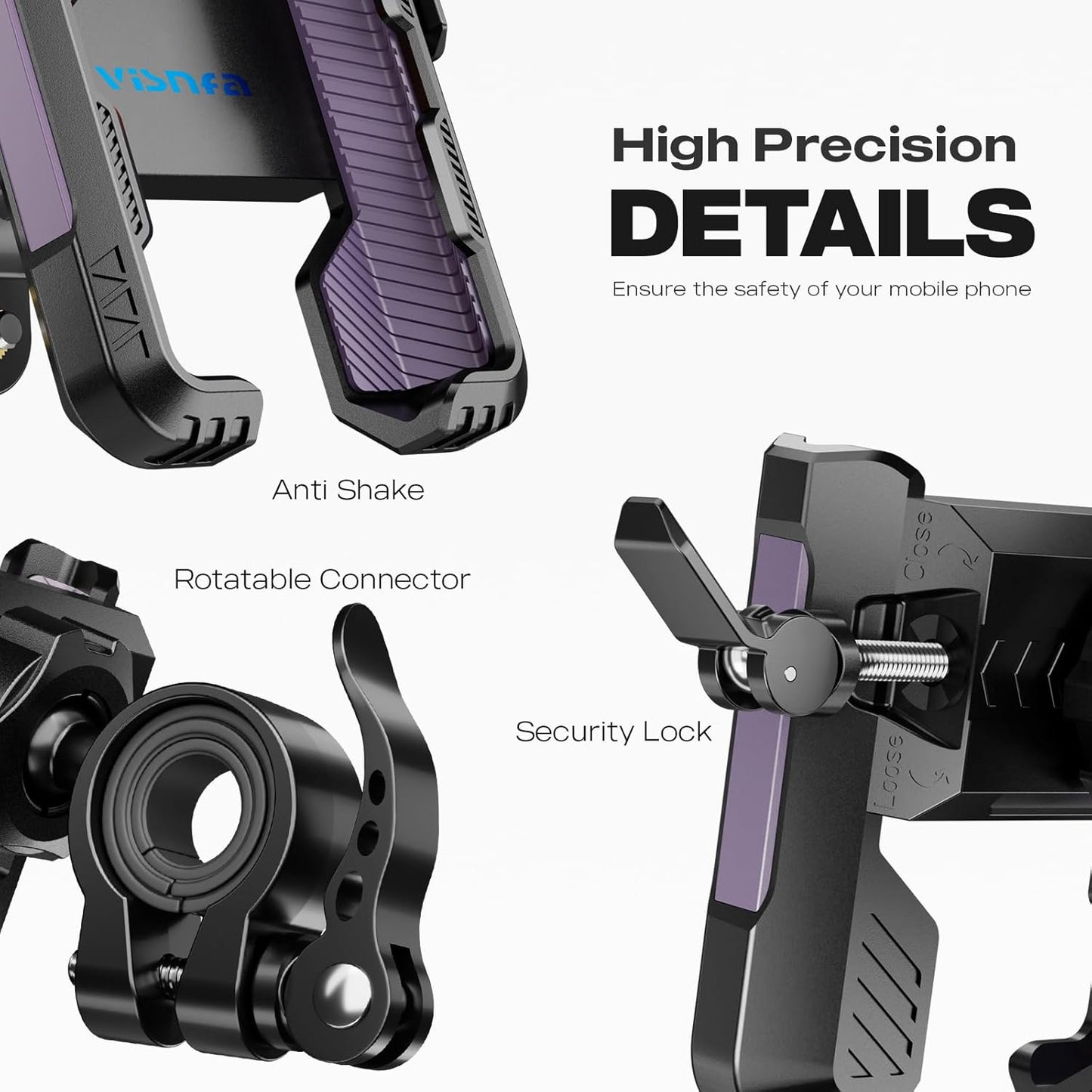 New Upgraded Bike Phone Mount Holder Two Connectors Quickly Lock and Release,360°Rotatable Bicycle Motorcycle Scooter Accessories Handlebar Phone Clip Suitable for 4.0"-7.0"" Smartphone (Purple)"