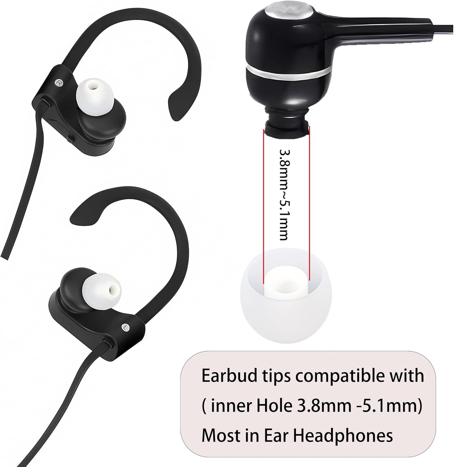 Replacement Earbud Tips Silicone Earbud Covers Fit Most in-Ear Earbuds(Inner Hole 3.8mm -5.1mm) Headphone Eartips Ear Bud Rubber Tips 9 Pairs S M L