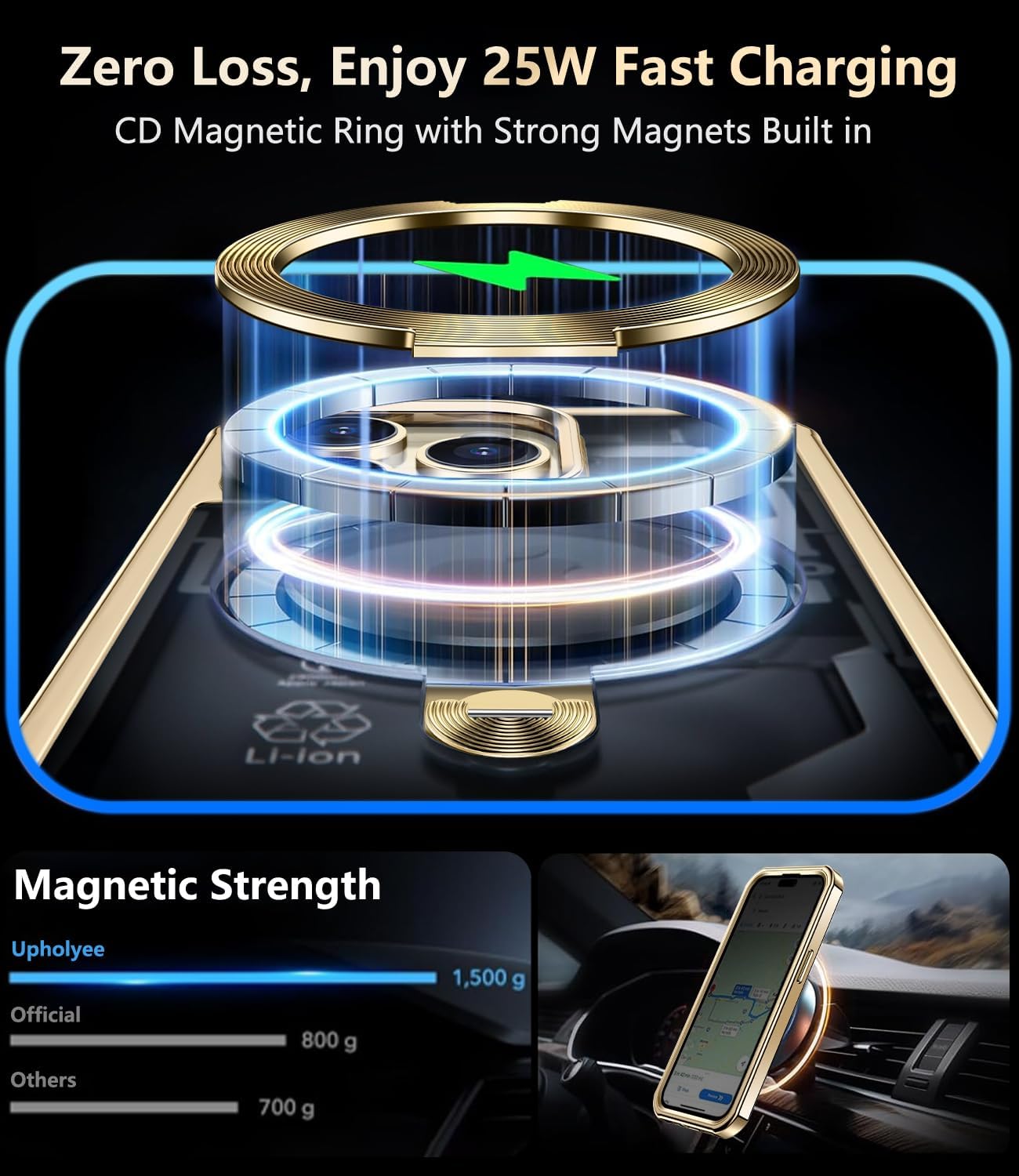 [360° Rotatable CD Stand & Built-in Privacy Screen Magnetic Case for iPhone 13 Pro Max[Compatible with MagSafe&Full Signal] Mil-Grade Shockproof Full Body Anti-Spy Cover for 13 Pro Max-Gold