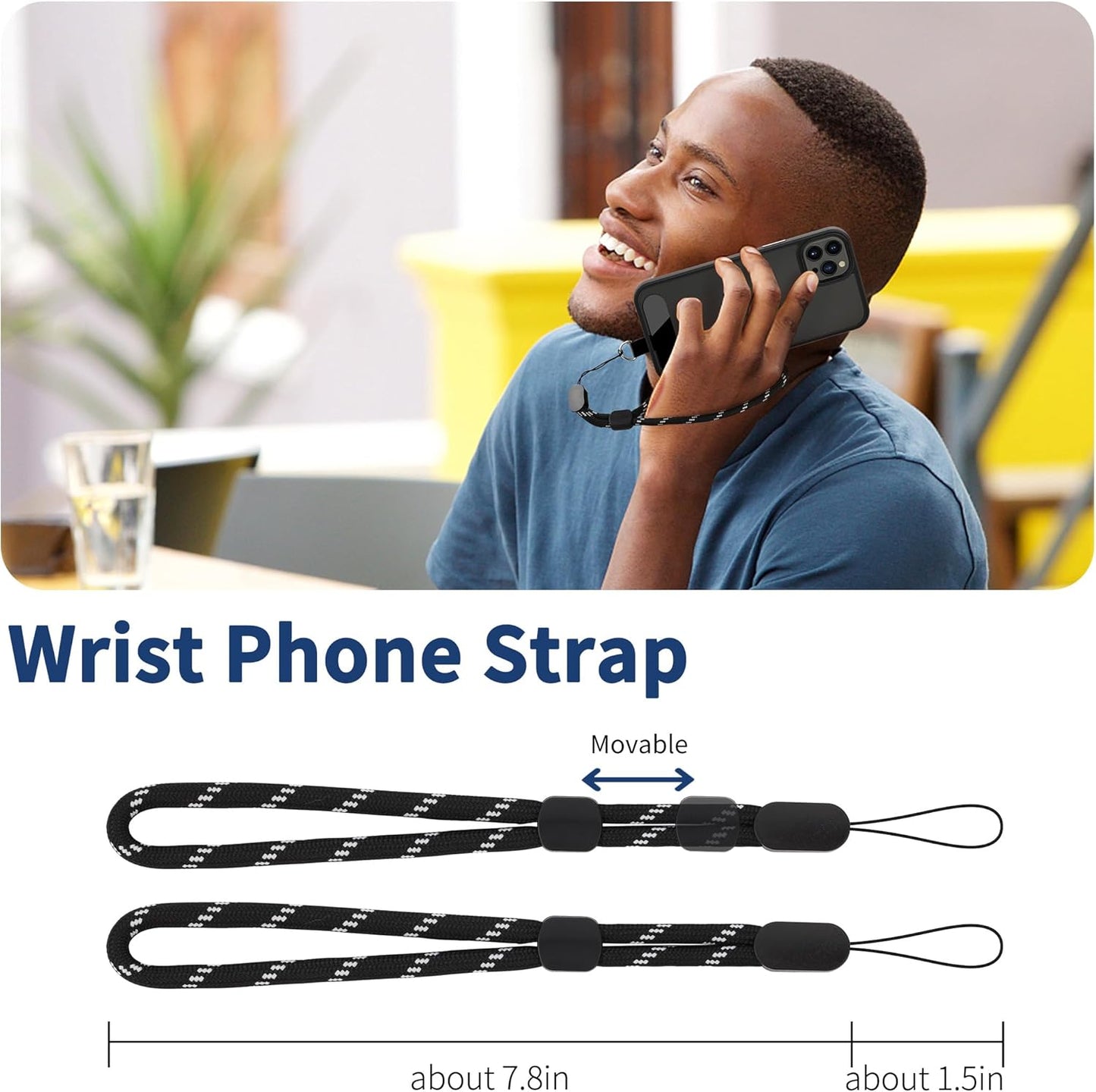 CACOE Cell Phone Lanyard Universal Crossbody Multifuctional Lanyard Compatible with Most Smartphones (Black Silver, 30"（Neck Strap×1）+8""（Wrist Strap×1）)"