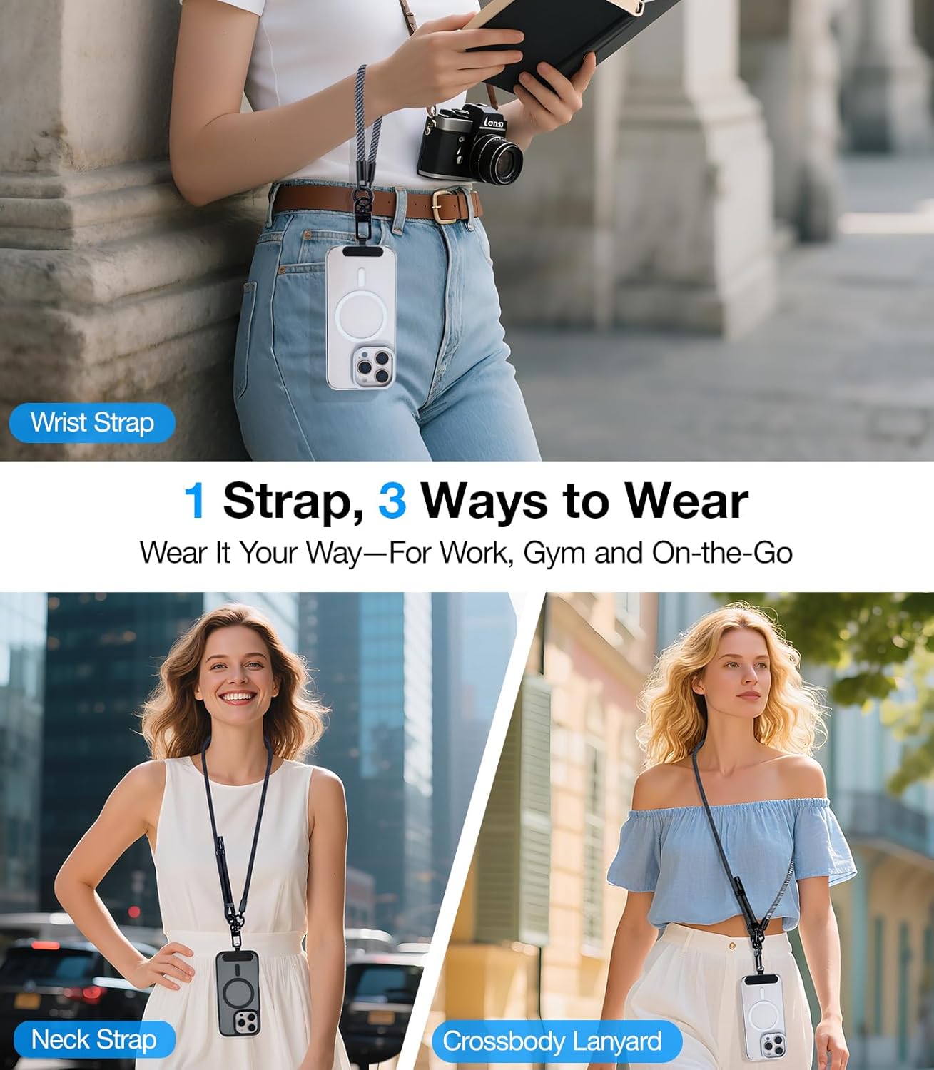 Phone Lanyard Crossbody, 3-in-1 Neck Strap& Wrist Strap, Adjustable Anti-Theft Lanyard with 2 Phone Tether Tabs, Universal Cell Phone Strap for iPhone& Android Case, Travel Essential, Green