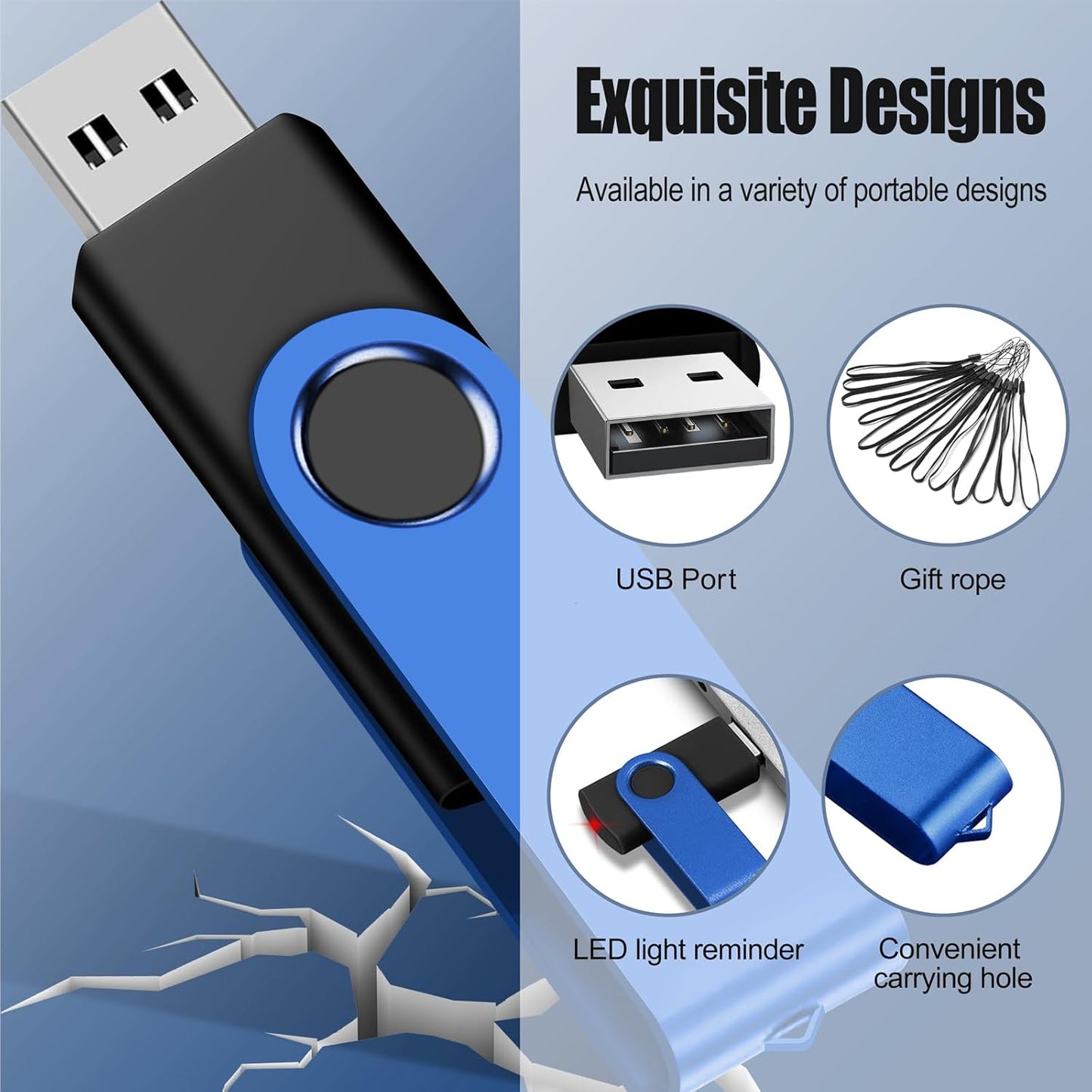 EASTBULL Flash Drive Bulk 2GB USB 50 Pack with Lanyards USB 2.0 Thumb Drive Bulk Memory Stick Swivel Pen Drive for Storage and Backup 2 GB 50 Pack, Blue