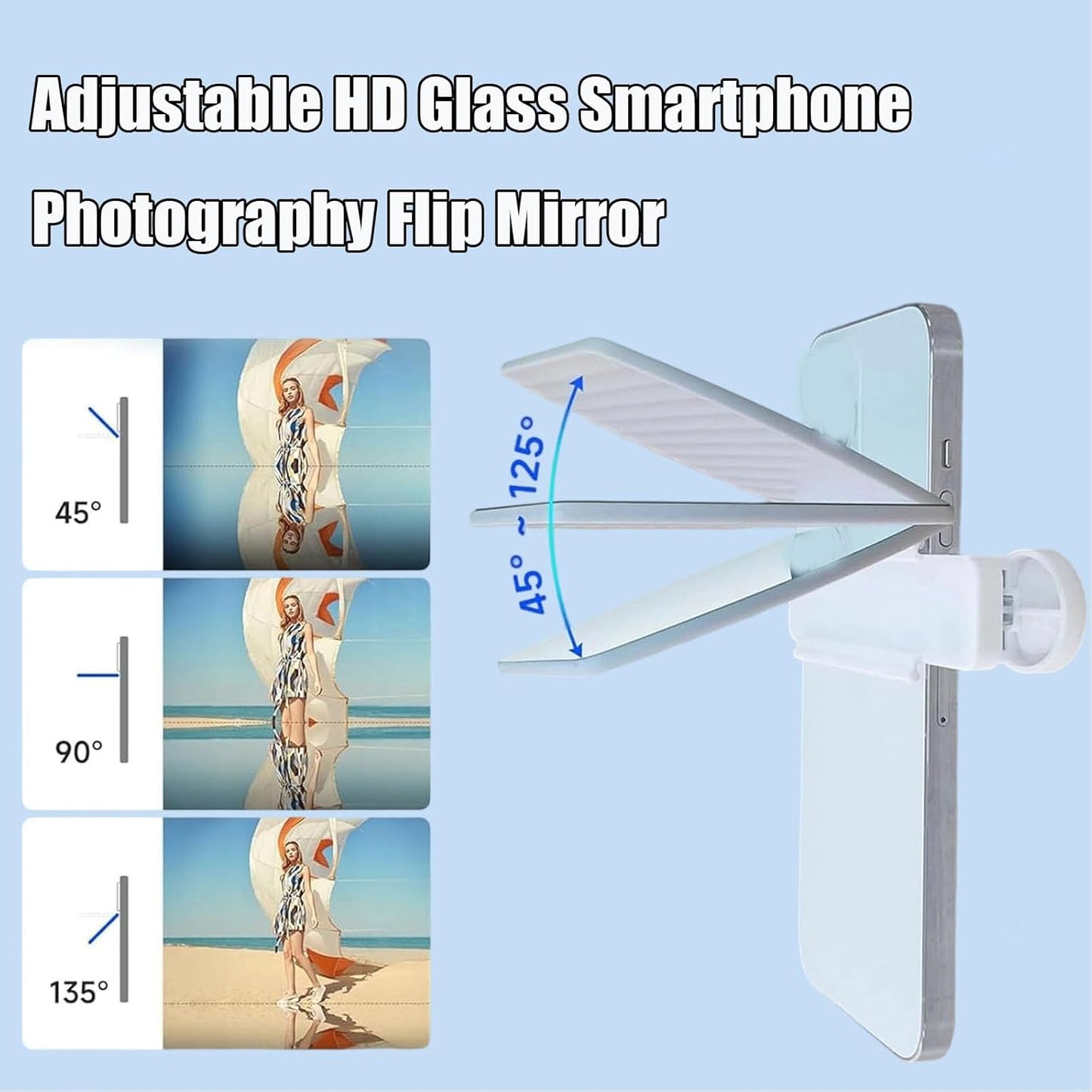 Mirror Effect Lens - Capture Stunning Reflections Instantly, Smartphone Camera Mirror Reflection Clip Kit, Adjustable HD Glass Smartphone Photography Flip Mirror for Creative Photography (Black)