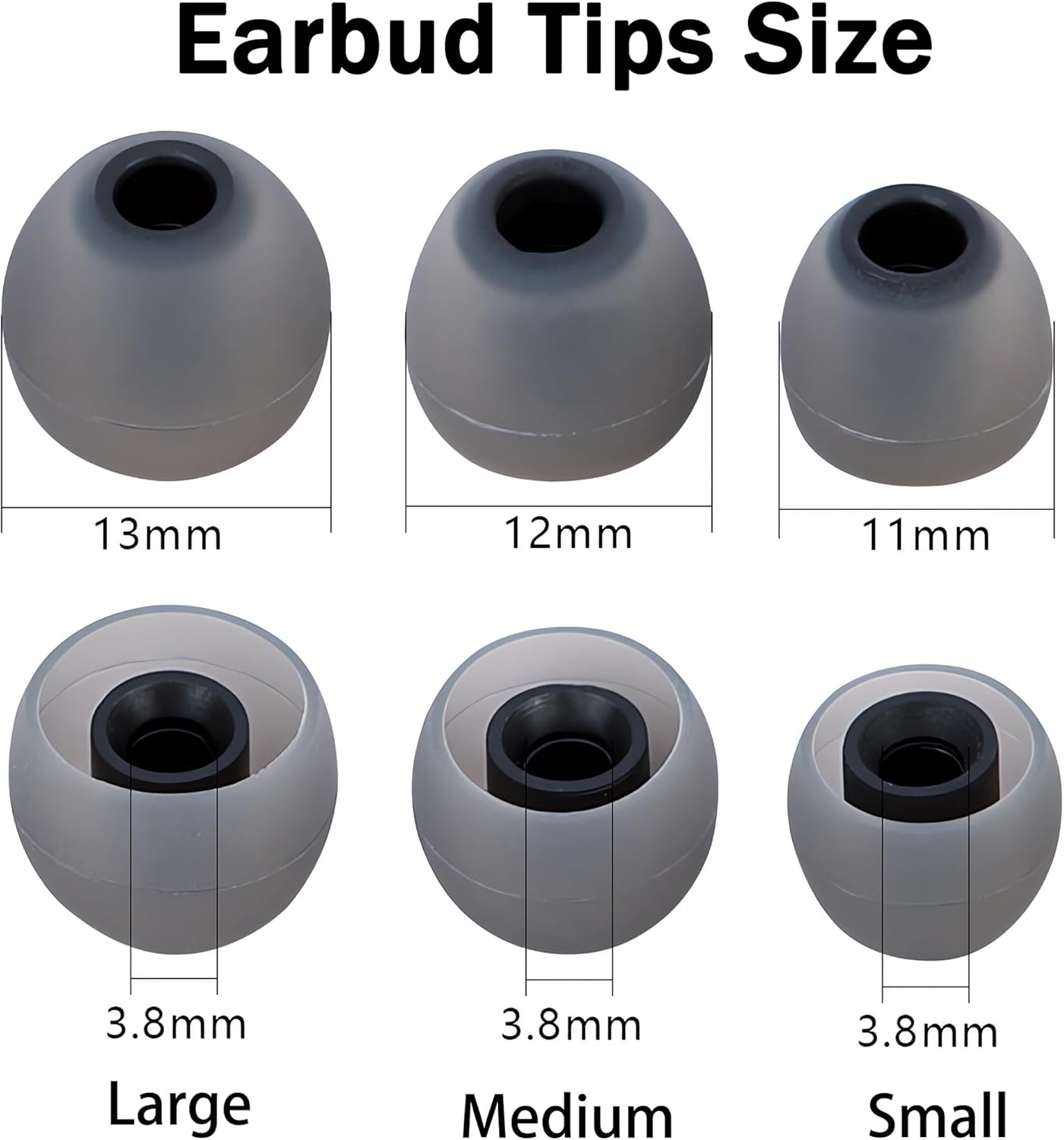 Replacement Earbud Tips Ear Bud Covers Silicone Eartips Fit Most in-Ear Earbuds(Inner Hole 3.8mm -5.1mm) Headphone Earbud Rubber Tips 9 Pairs S M L