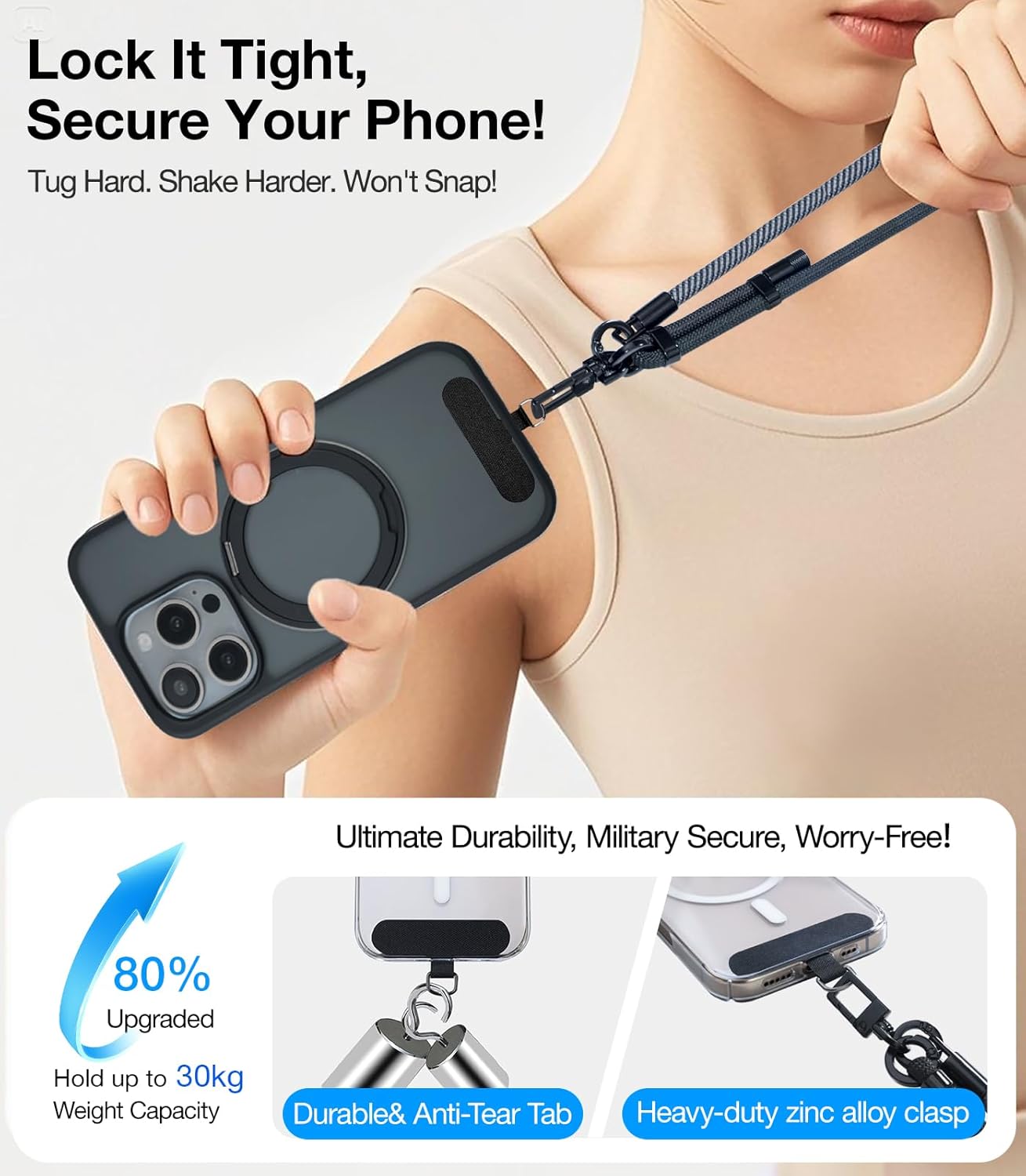 Phone Lanyard Crossbody, 3-in-1 Neck Strap& Wrist Strap, Adjustable Anti-Theft Lanyard with 2 Phone Tether Tabs, Universal Cell Phone Strap for iPhone& Android Case, Travel Essential, Beige