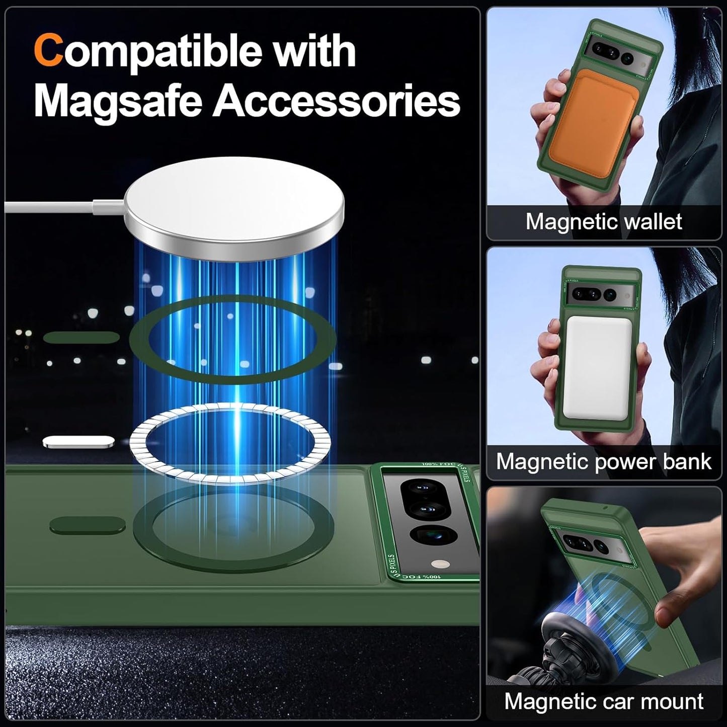 Magnetic for Google Pixel 7 Pro Case, [Military Grade Drop Protection] [Compatible with MagSafe] Shockproof Slim Translucent Matte Anti-Slip for Women Girls Men Case, Forest Green