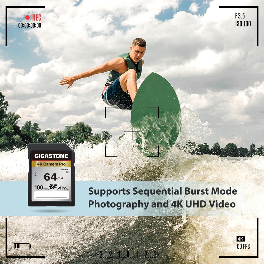 [5-Yrs Free Data Recovery] GIGASTONE 64GB SD Card 2-Pack, 4K Camera Pro, A1 V30 SDXC Memory Card 4K UHD Video Compatible with Canon Digital Camera, with 2 Mini Cases