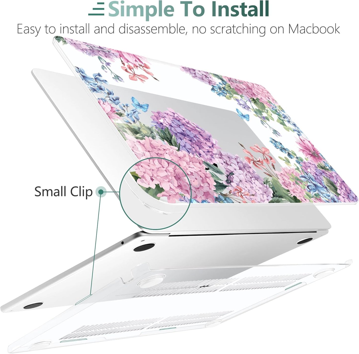 TWOLSKOO Compatible with M4 MacBook Air 15 inch Case 2025-2023 Released Model M4 A3241 M3 A3114 M2 A2941, Plastic Hard Shell & Screen Protector & Keyboard Cover & Trackpad Film, Colorful Hydrangea