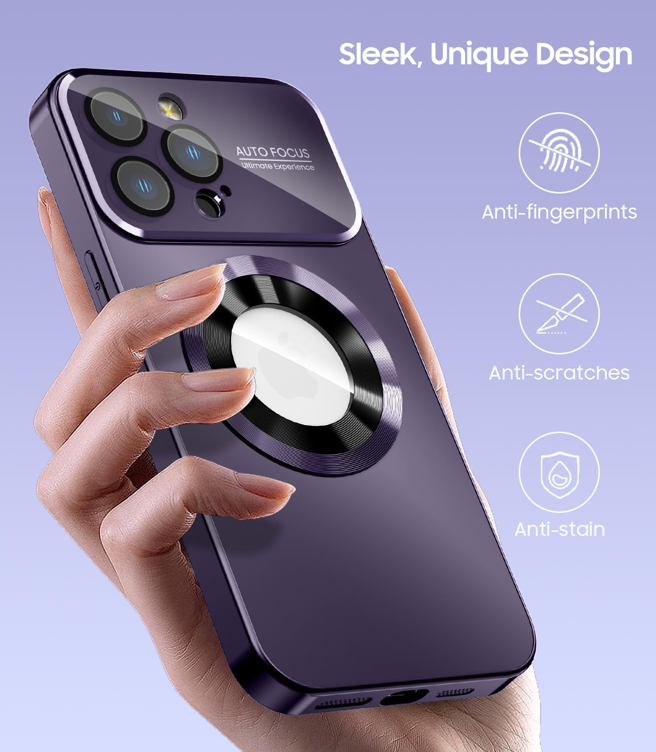 Magnetic for iPhone 14 Pro Max Case, Compatible with MagSafe, Built-in Camera Lens Protector, Logo View, Military Grade Drop Proof Phone Case Cover, Purple