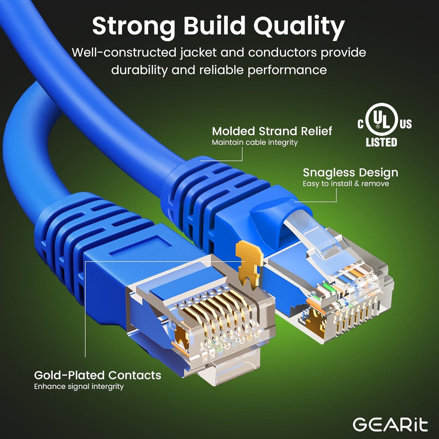 GEARit Cat 6 Ethernet Cable Pack - 5-Pack 75 ft Cat6 Ethernet Patch Cables | RJ45 Network Patch Cable, 10 Gbps Snagless Gold-Plated Connectors - Ethernet Cable Cat 6 for PC, TV, Router - Blue