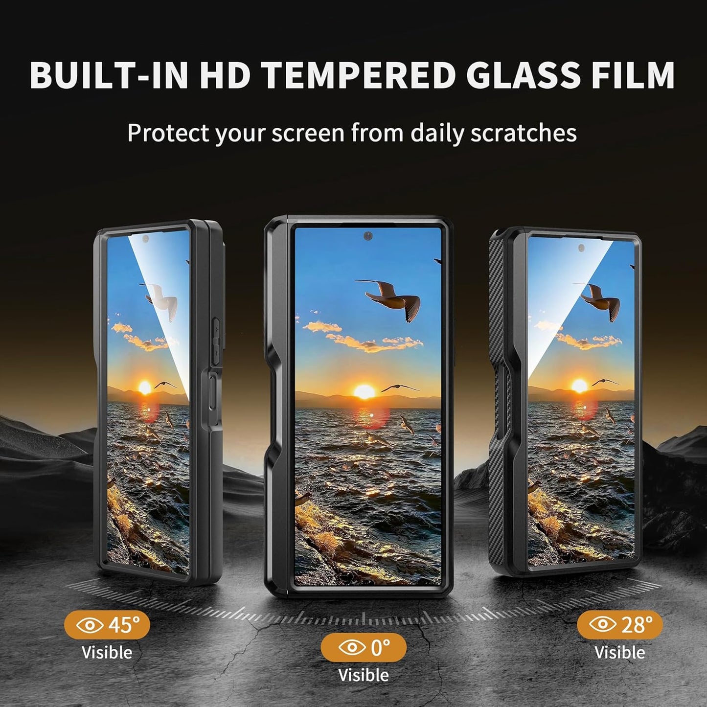 TONGATE for Z Fold 5 Case, [with S Pen Slot & Hinge Protection] [Tempered Glass Screen Protector] Full-Body Military Drop Phone Case for Samsung Galaxy Z Fold 5 with Kickstand & Belt Clip, Black