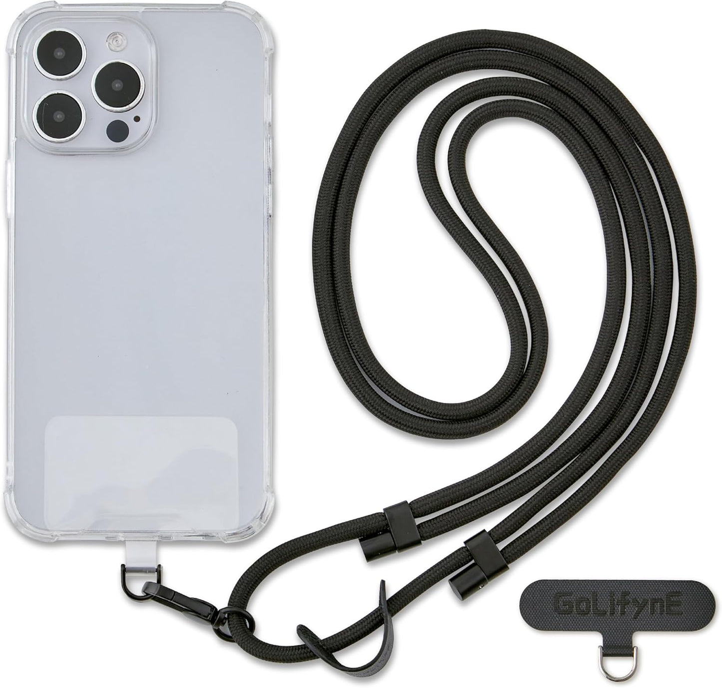 Universal Phone Lanyard, Anti-Theft Crossbody Strap for iPhone 16 Pro Max and Most Smartphones, Adjustable Cell Phone Neck Holder w/ 2 Non-Adhesive Tether Tabs for Men and Women, Black/Black