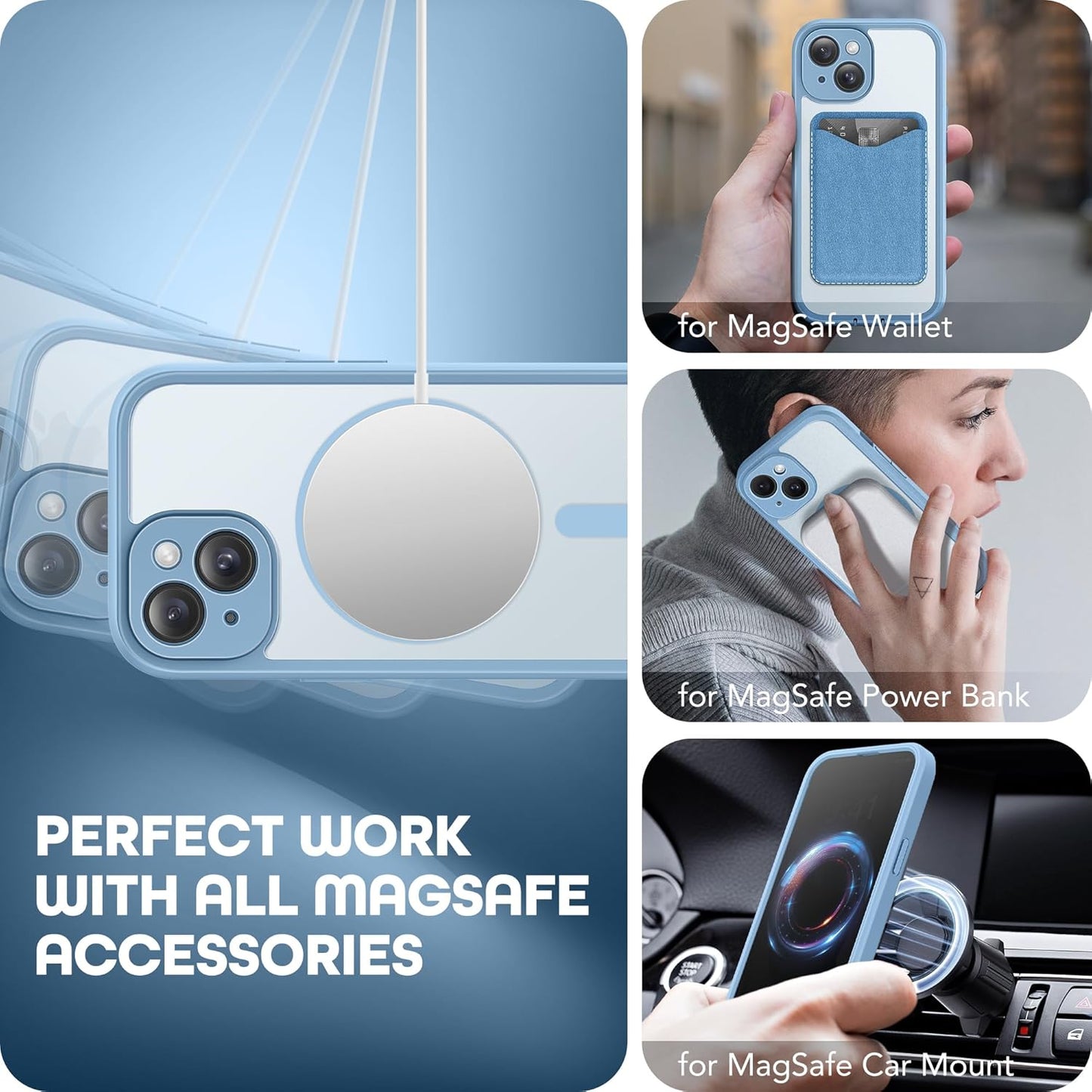 Magnetic for iPhone 15 Plus Case, Compatible with MagSafe, Built-in Privacy Screen Protector and Camera Protection, Anti Spy Full Body Dustproof Shockproof Hard Phone Case 6.7", Sky Blue