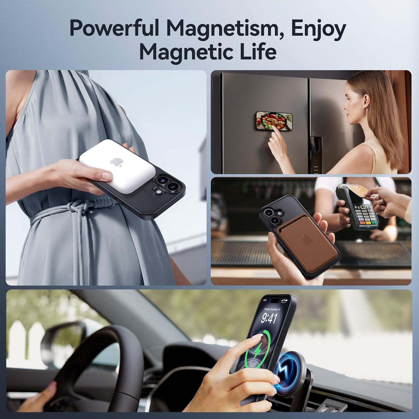 CASEKOO Designed for iPhone 16 Plus Case with Magnetic Invisible Stand [Military Drop Protection] [Compatible with MagSafe] Shockproof Slim Translucent Matte Case 6.7 Inch, Black