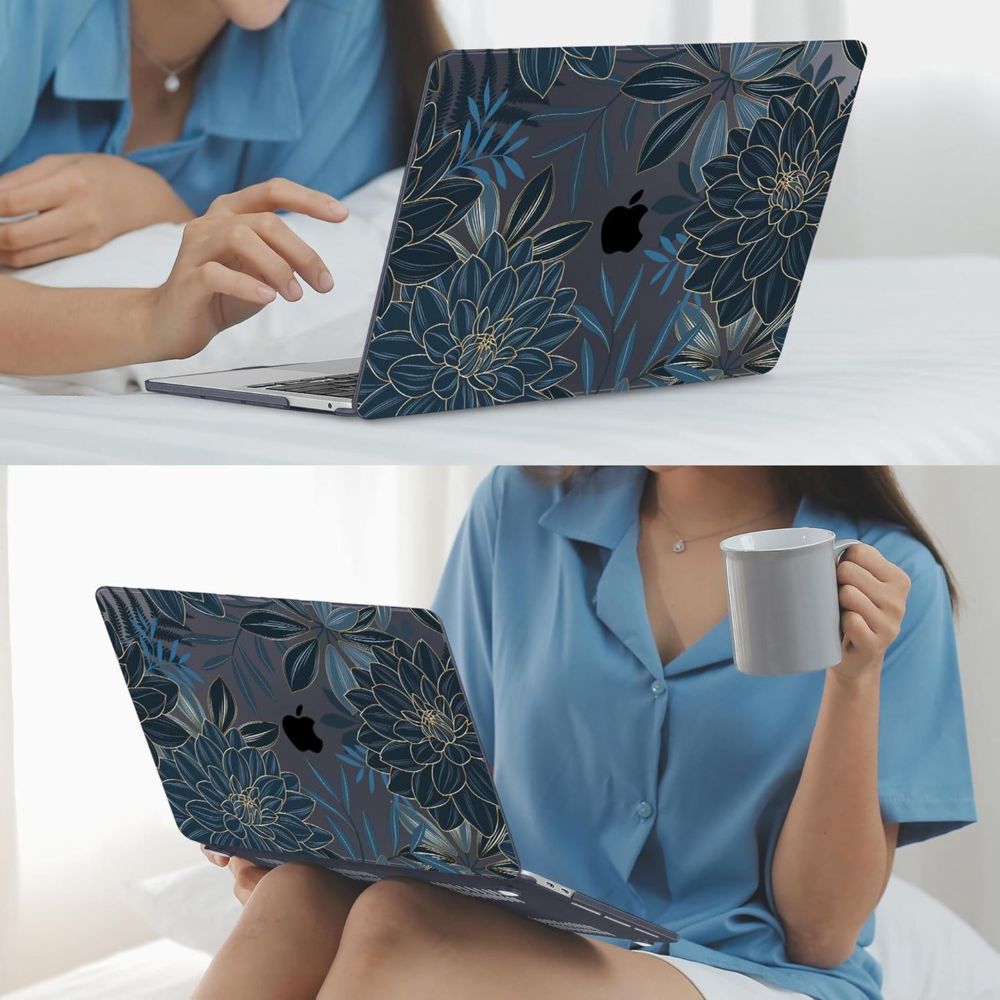 Mektron for MacBook Air 13 Case A1466/A1369 (2010-2017 Release), Snap-on Plastic Hard Shell Cover for MacBook Air 13.3 inch with Keyboard Cover, Dahlia Flower C035