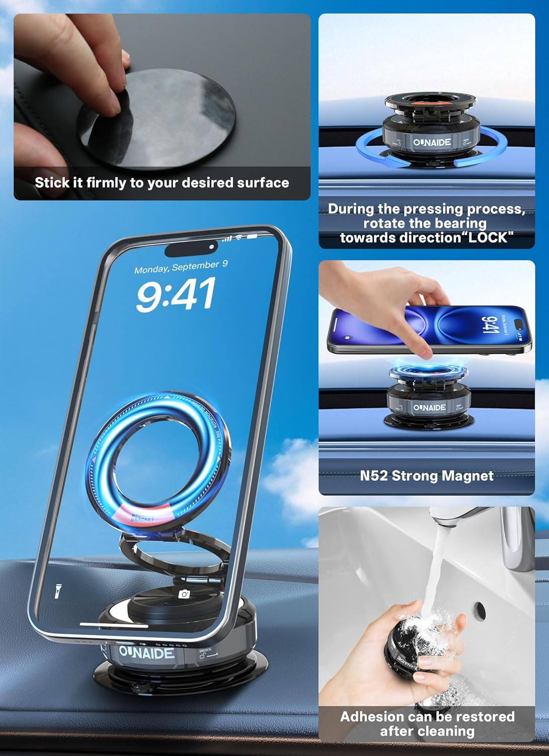 360° Adjustable Vacuum Magnetic Phone Holder for Car Dashboard,Universal 360 Dashboard Phone Holder Phone Mount for Car Compatible with Tesla Model 3/Y,Jeep Wrangler,iPhone 16 Pro Max 15 14 13 Plus