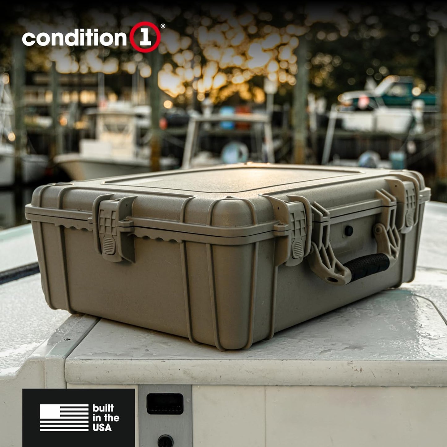 Condition 1 25" Large Waterproof Hard Case Model 839 with Foam, Portable Protective Storage Box for Travel, Hunting, Military, Tactical, Made in USA, 24.50"x 19.46"x8.41" Tan