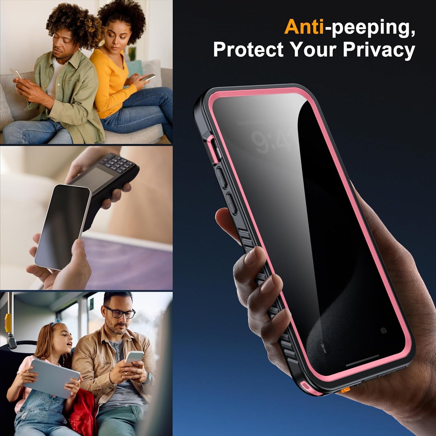 for iPhone 15 Pro Max Case Waterproof - Built-in Privacy Screen Protector & HD Screen Protector [IP68 Underwater] Shockproof Dustproof Full Body Protection iPhone 15 Pro Max Phone Case