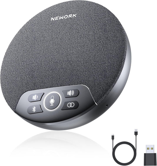 Bluetooth Conference Speakerphone with 4 Mics, AI Noise Reduction, 360° Voice Pickup, 2600mAh Battery, Bluetooth/USB-C/Dongle, Daisy Chain for Large Rooms, Compatible with Zoom/Teams/Skype