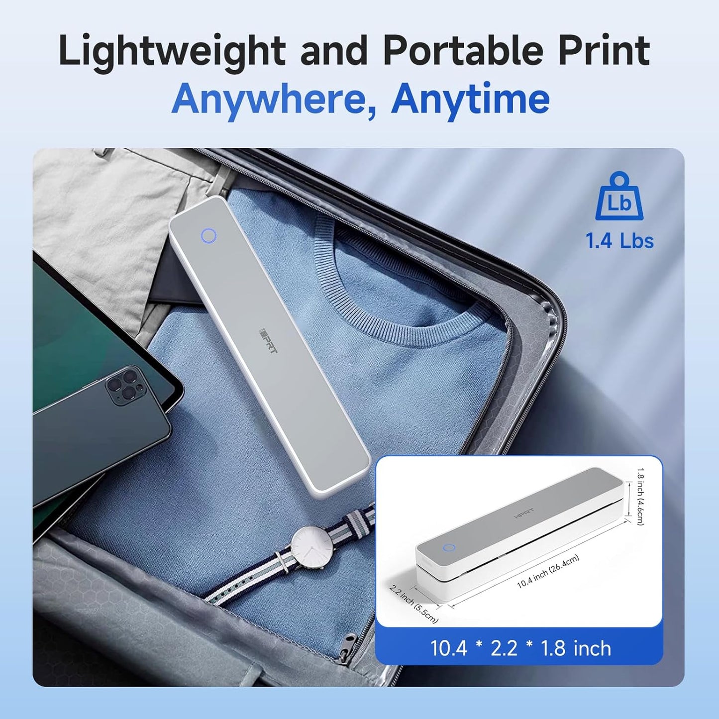 iDPRT Portable Printer Wireless for Travel, 300DPI Bluetooth Thermal Printer Support for 8.5"x11" US Letter, Inkless Compatible with iOS, Android, Laptop for Office, Car and Home, School