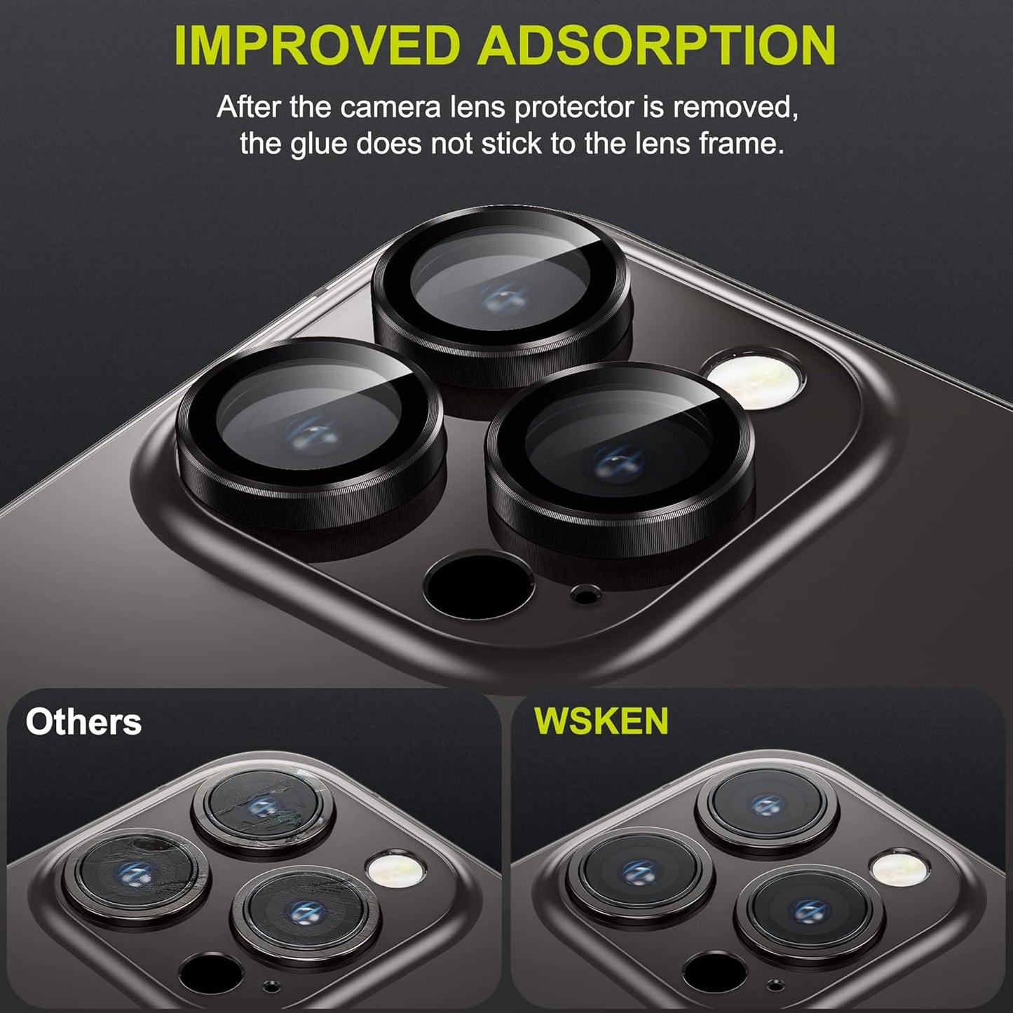 WSKEN for iPhone 14 Pro/iPhone 14 Pro Max Camera Lens Protector,[Night Shooting Mode] HD Tempered Metal Glass Camera Screen Protector Cover Film Accessories, Black