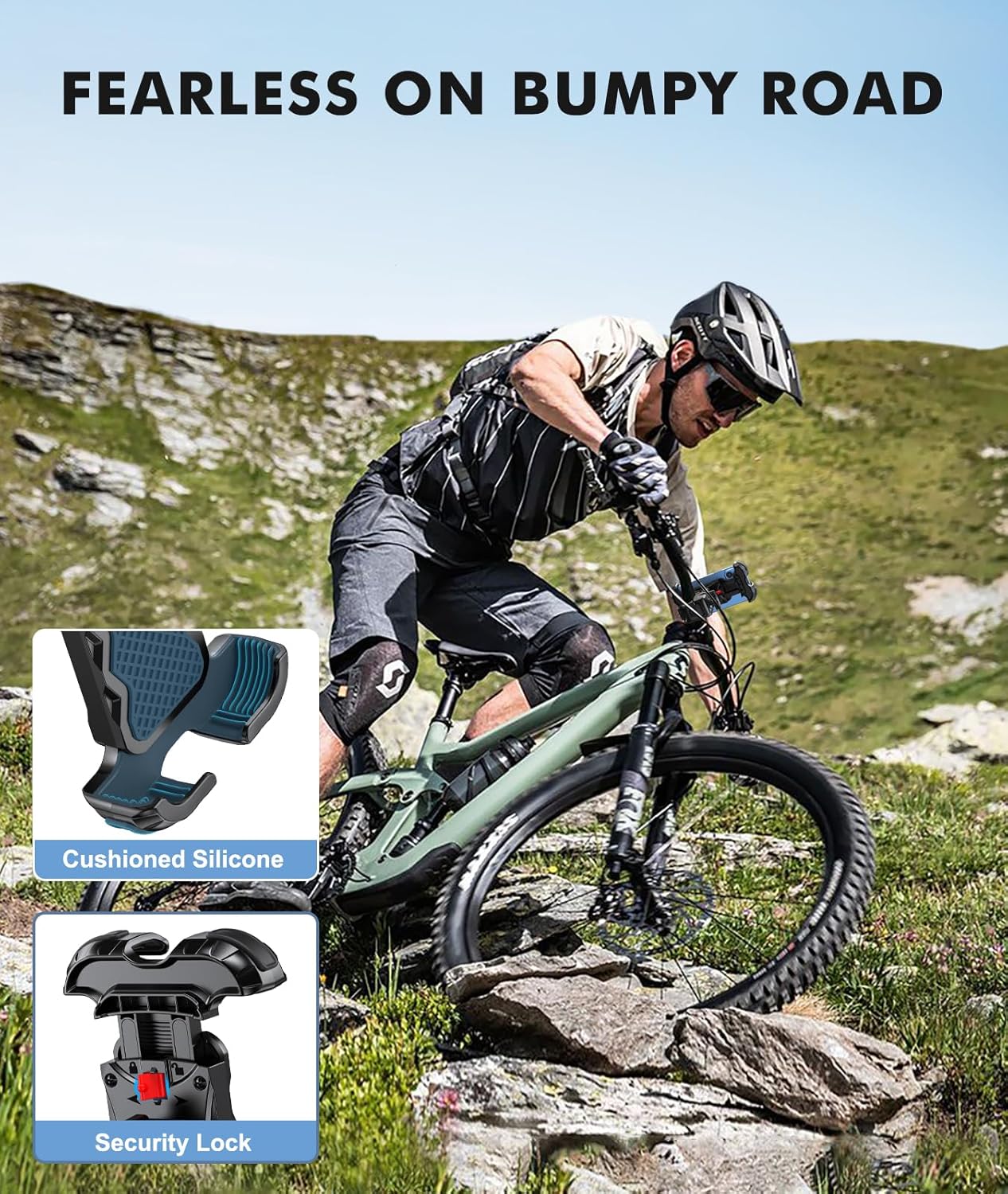 Motorcycle Phone Mount, Upgrade Bike Phone Mount [1s Lock][Secure Protection], 360° Rotatable Phone Holder for Mountain Bike/ATV/Scooter Handlebar Stand, Compatible with iPhone/Samsung 4.7-6.7""