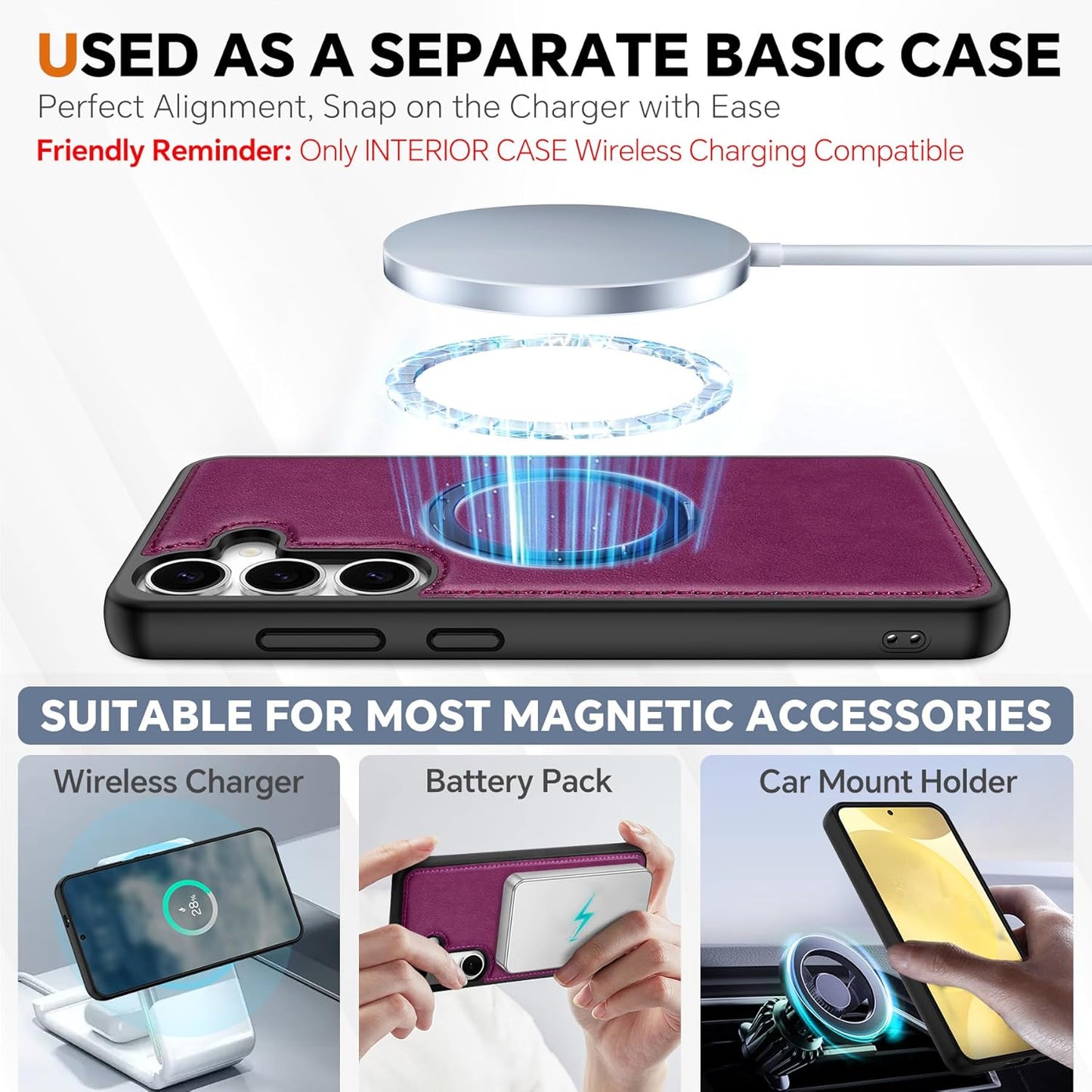 TUCCH Case for Galaxy S25, [Detachable] 2 in 1 Magnetic PU Leather Wallet Case Wrist Strap RFID Blocking Wireless Charging 4 Card Slot Kickstand Removable Flip Folio Cover for Galaxy S25, Plum Purple