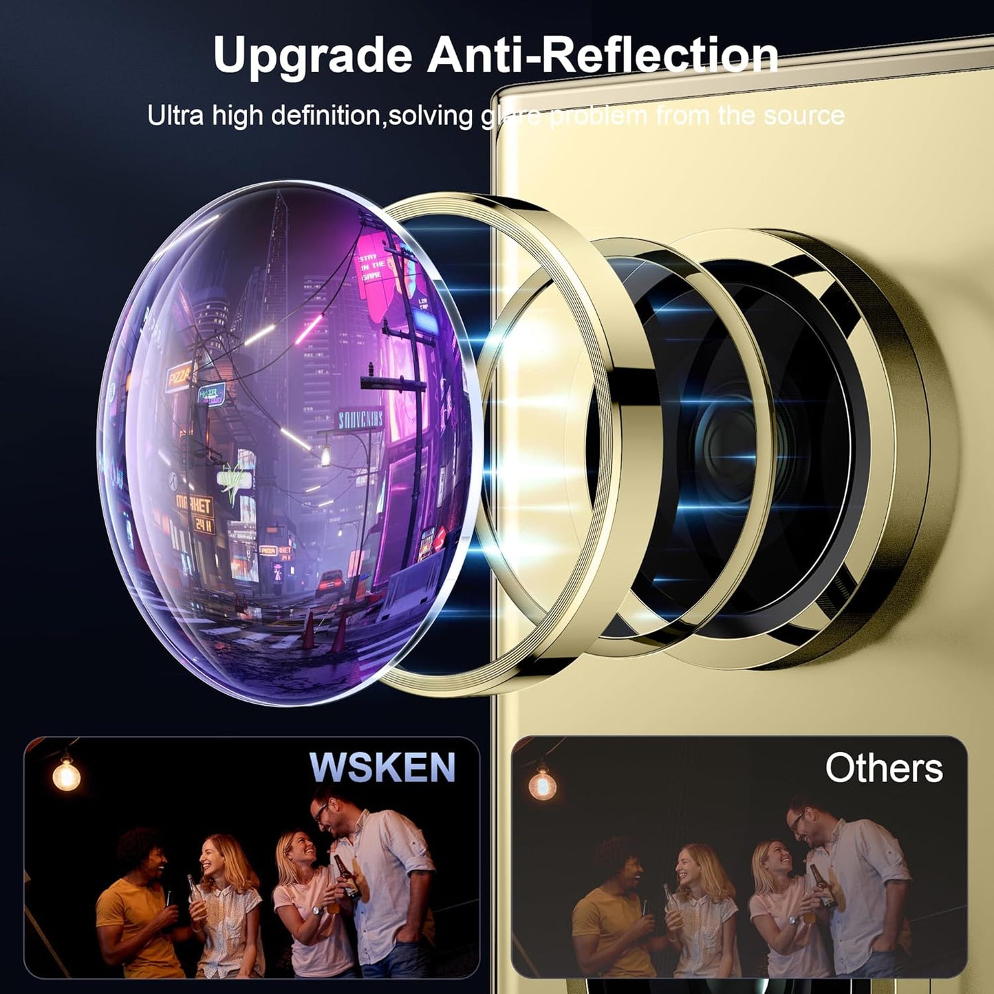 WSKEN for Samsung Galaxy S24 Ultra Camera Lens Protector, Ultra Thin Scratch Resistant 9H Tempered Glass with Aluminum Metal Circle Camera Screen Protector Cover Accessories, Yellow