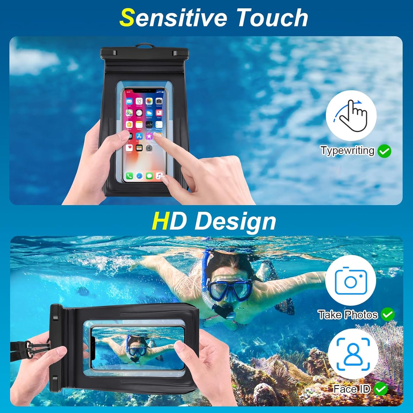 Waterproof Phone Pouch for Cruise Ship Essentials 2024 Woman, Large Waterproof Cellphone Dry Bag Floating for iPhone 16 15 14 13 12 11 Pro Max Galaxy S20-S24, Up to 7" IPX8 HD Touch Protector 2 Pack"