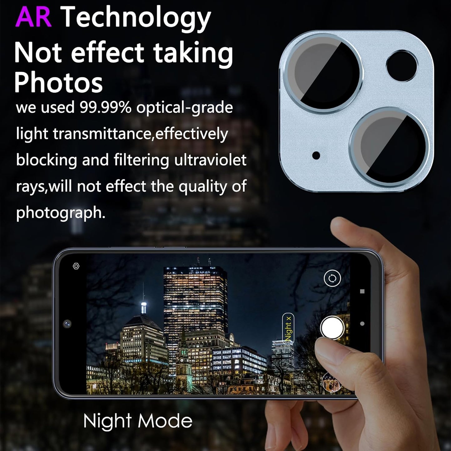 2 Pack Camera Lens Protector for iPhone 14 / iPhone 14 Plus,[Not Easy to Breakn ] AR Tempered Glass Strong Adsorption Metal Camera Cover Screen-blue