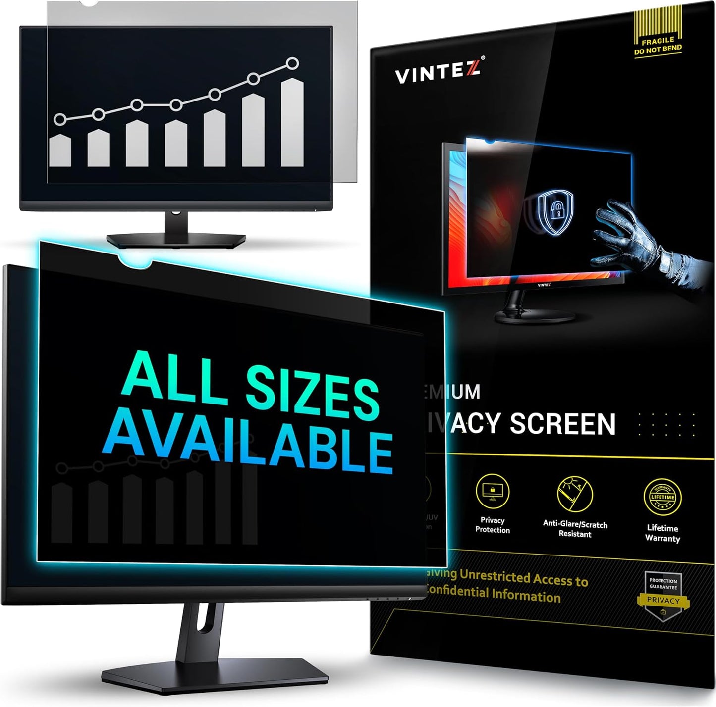 VINTEZ 22 Inch 16:10 Privacy Screen for Computer Monitor and Laptop - Anti Glare Protector Film Blue Light Filter Eye Protection - Computer Screen Privacy Shield, [1 Pack]
