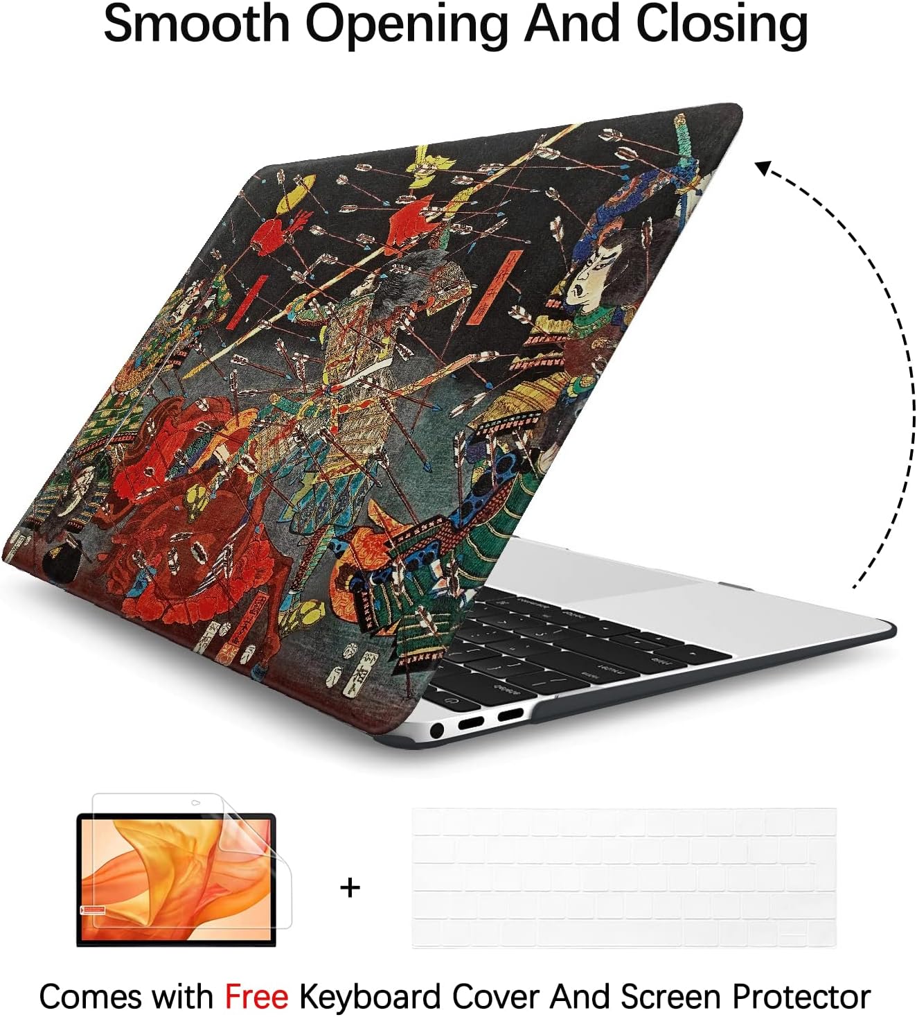 Berkin Arts Compatible with MacBook Air 13 inch Cover, 2022-2018 Release A1932 with Touch ID with Keyboard Cover & Screen Protector Ukiyo-e (The Kusunoki's Final Attack by Kuniyoshi)