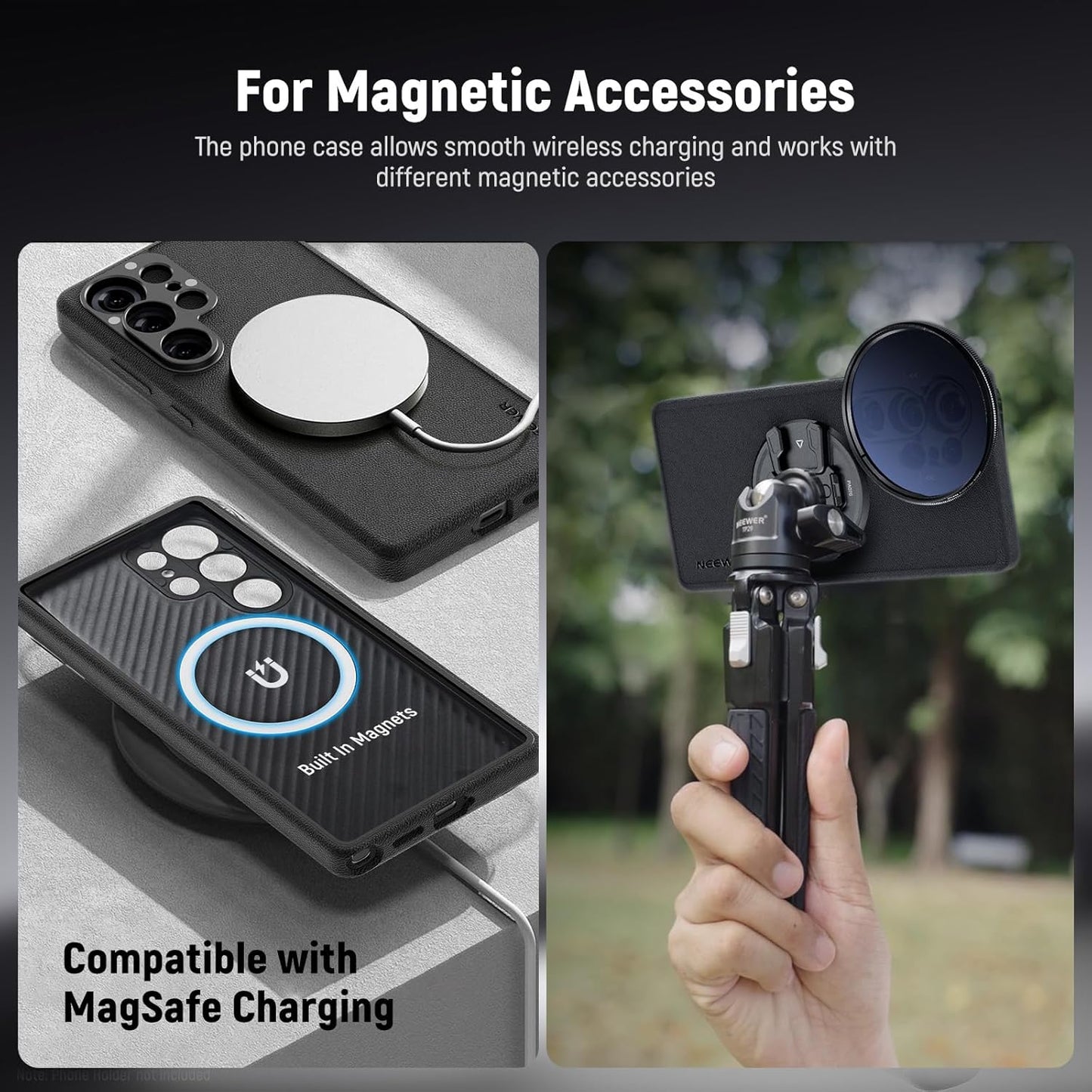 NEEWER S25 Ultra Case, Protective Faux Leather Phone Case with 17mm Lens Mounts & 67mm Filter Adapter for Video Recording, Compatible with Samsung Galaxy S25 Ultra MagSafe Charging, PA092 Black
