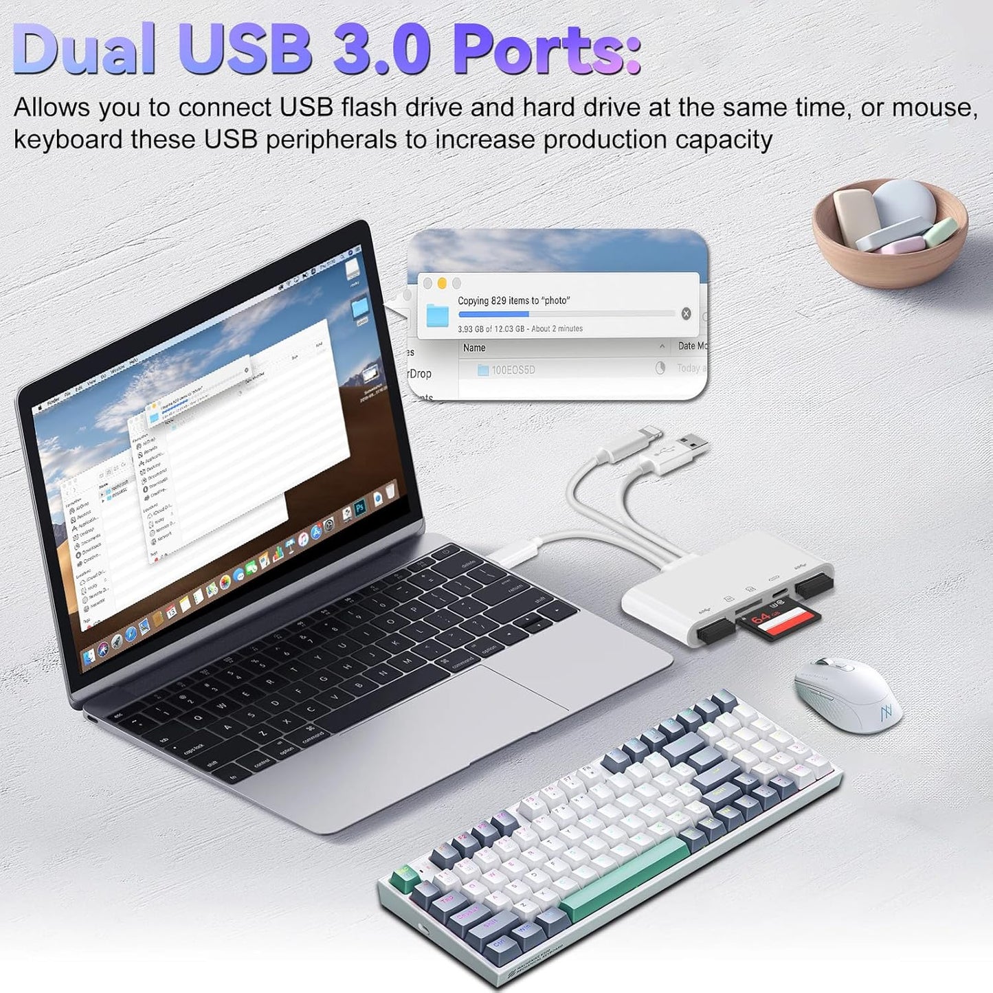 5-in-1 Memory Card Reader for iPhone, SD Card Reader USB C OTG Adapter with USB C to A Connector Micro SD/SD Dual Slots for iPhone/iPad/Galaxy/Android/Computer/Laptop/More