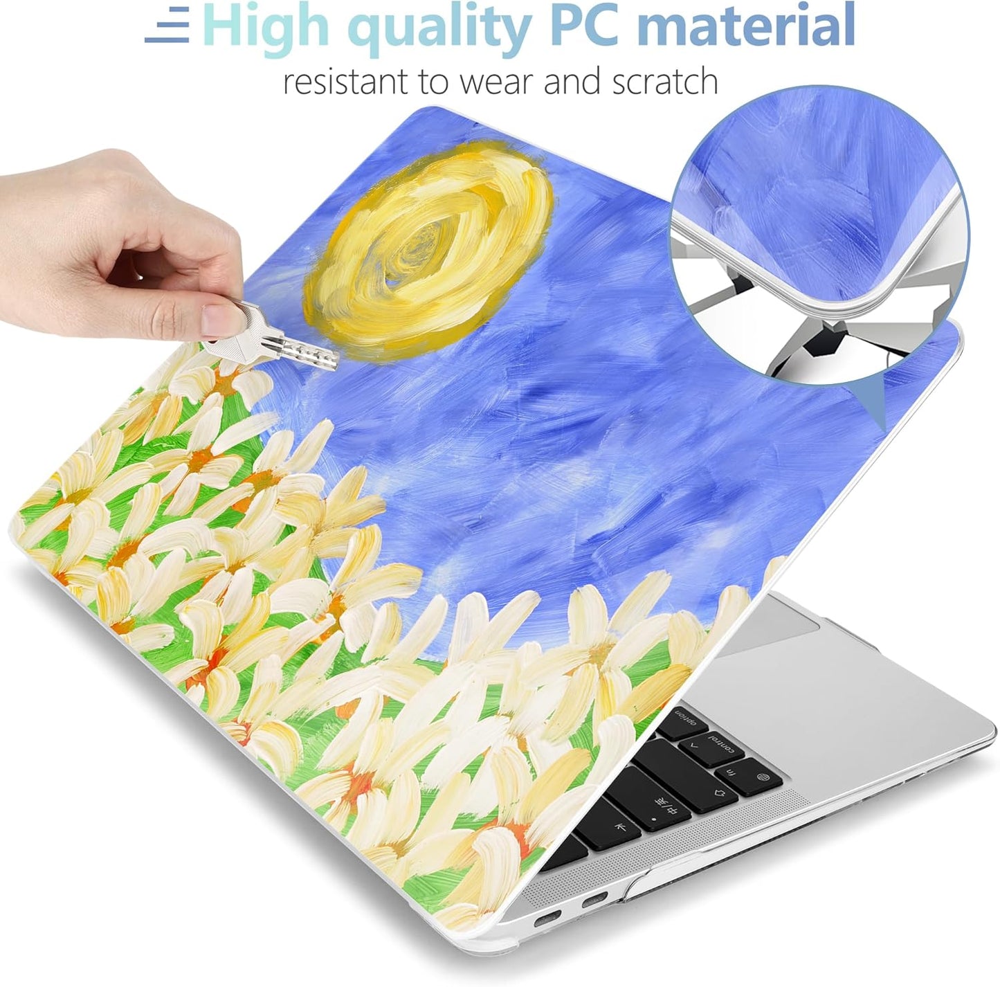 MEEgoodo for MacBook Air 13.3 inch Case 2021 2020 2019 2018 A2337 M1 A2179 A1932, Laptop Shell for MacBook Air M1 with Keyboard Webcam Cover & Trackpad Film & Type C Adapter,Summer Flowers