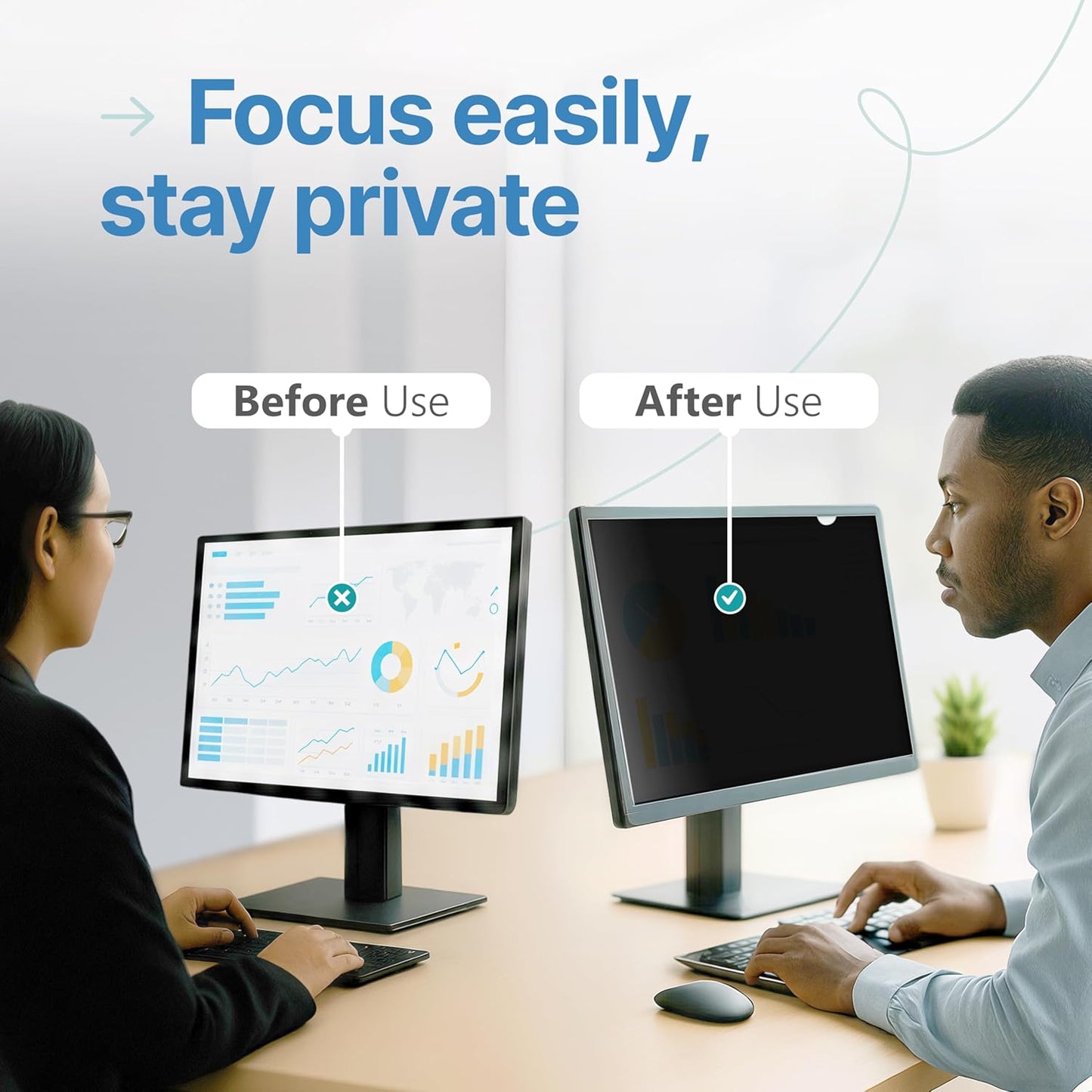 VINTEZ 23.6 Inch 16:9 Privacy Screen for Computer Monitor and Laptop - Anti Glare Protector Film Blue Light Filter Eye Protection - Computer Screen Privacy Shield, [1 Pack]
