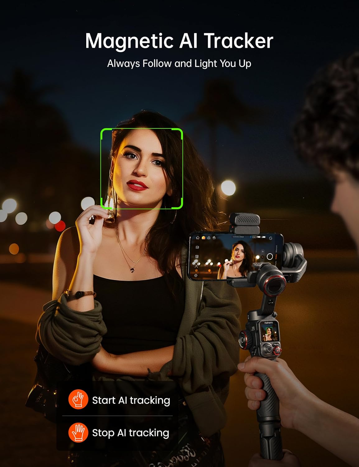 Hohem iSteady M7 Smartphone Gimbal Stabilizer, AI Tracking Sensor with Fill Light, 1.4" Full Color Detachable Touchscreen Remote Control, Built-in Extension Rod, 3-axis Phone Gimbal for iPhone Android