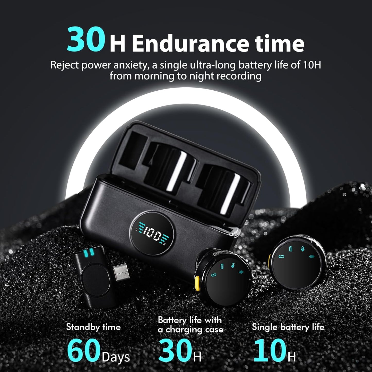 Wireless Lavalier Microphone with Charging Case,AI Noise Reduction,30H Endurance Time,Mini Wireless Microphone for iPhone 15 16/Android with USB-C,Mini Mic for Video Recording,YouTube,Vlogging
