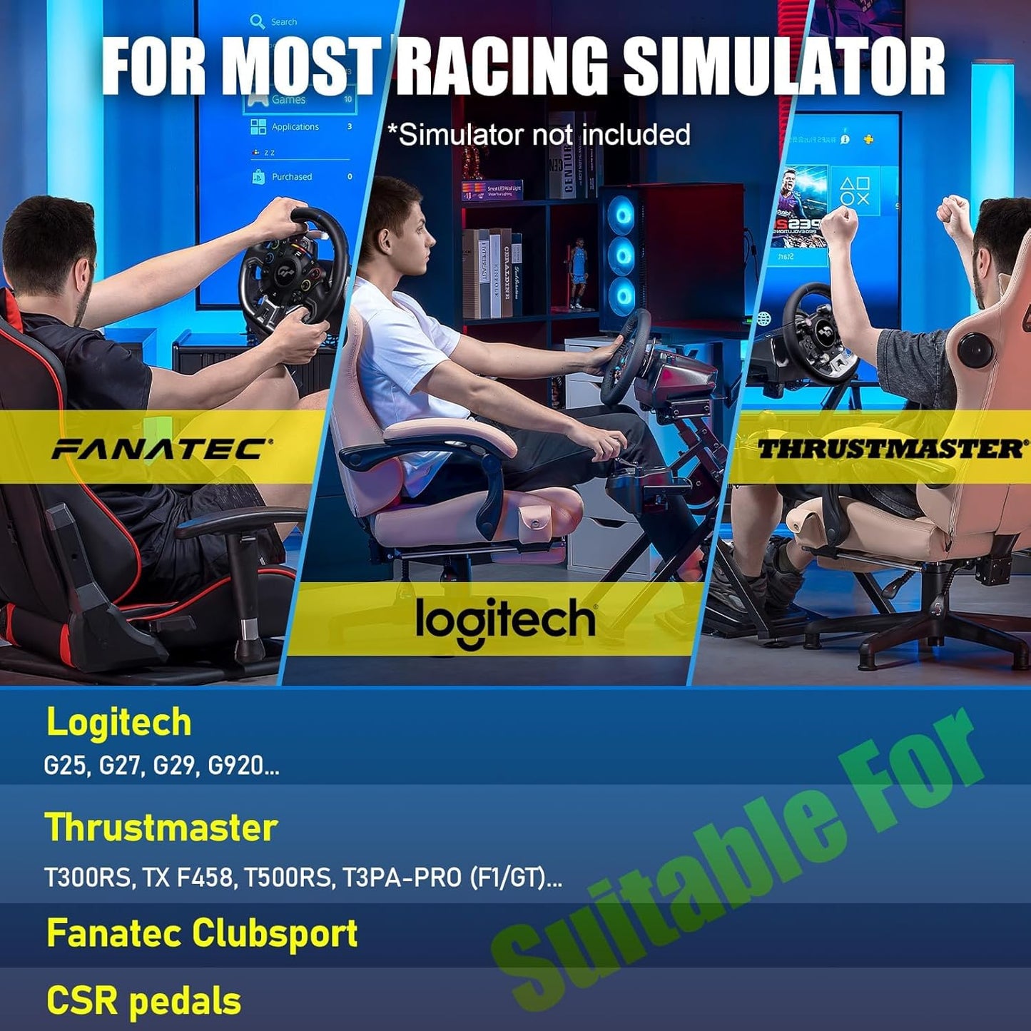 GTPLAYER Sim Racing Wheel Stand Simulator Cockpit Wheel Stand Racing Steering Shifter Mount fit for Logitech G25 G27 G29 G920 G923 Thrustmaster T330TS Gaming Stand Wheel Pedals NOT Included, Black