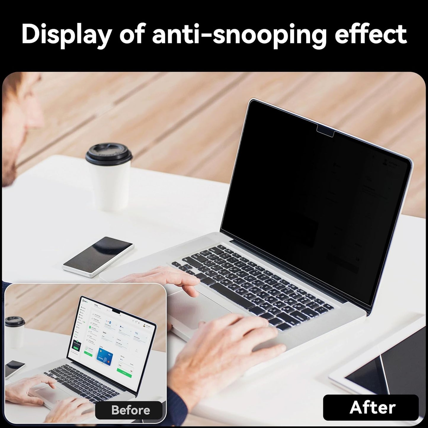 IPROKKO 360° Privacy Screen MacBook Pro 14 inch (2021, 2022, 2023, M1, M2, M3, Pro, Max), Removable Matte Anti Glare Blue Light 14" Mac Scratch Resistant Laptop Screen Protector Filter"