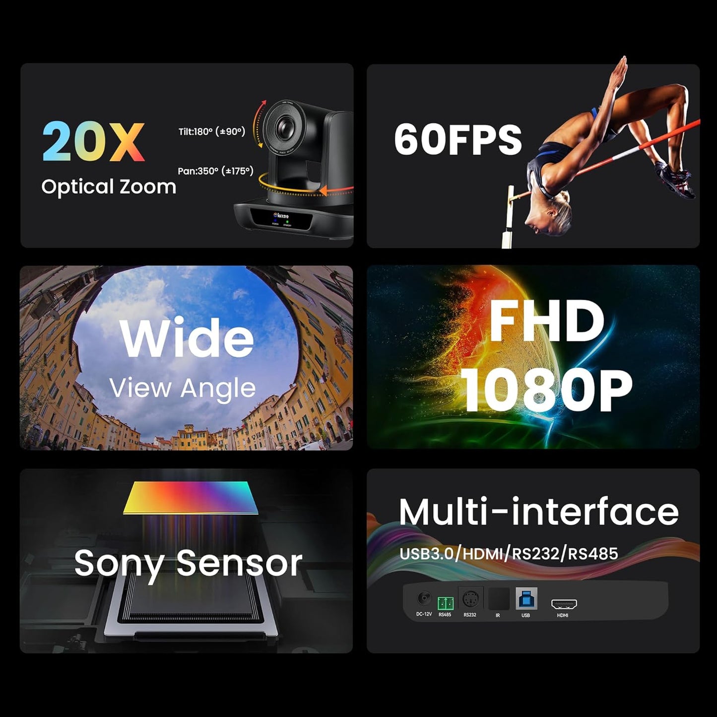 PTZ Camera 20X Optical Zoom Conference Room USB3.0 HDMI 1080P 60FPS Wide Angle for Video Conference Meeting Church Live Streaming Education Works with Zoom Webex OBS YouTube