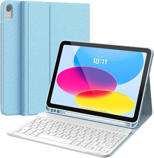 CHESONA Keyboard Case for iPad (A16) 11th/10th Generation (2025/2022), Detachable Wireless Keyboard, Stand Folio Keyboard Cover with Pencil Holder, Thin & Light (Blue)