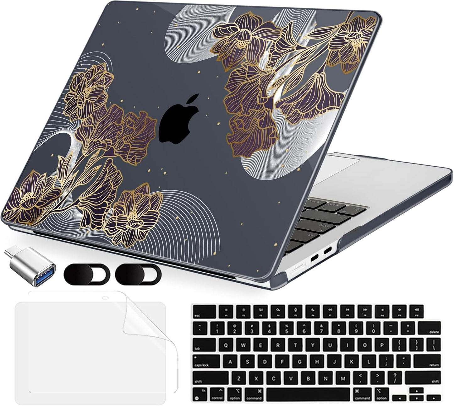 Compatible with MacBook Air 15 inch Case, M4 A3241/M3 A3114/M2 A2941 (Released 2025 to 2023), Hard Shell, Keyboard Cover, Screen Protector, Webcam Cover & Type-C Adapter, 017