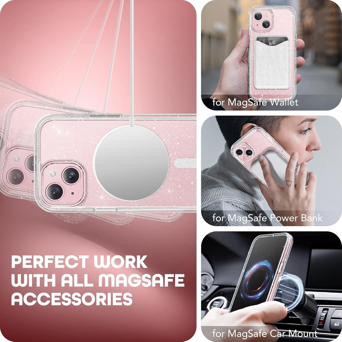 Magnetic for iPhone 15 Plus Case, Compatible with MagSafe, Built-in Privacy Screen Protector and Camera Protection, Anti Spy Full Body Dustproof Shockproof Hard Phone Case 6.7", Shiny Clear