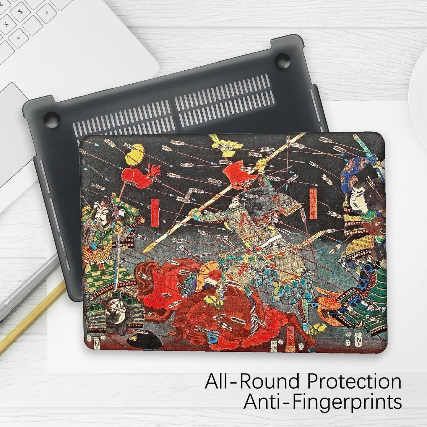 Berkin Arts Compatible with MacBook Pro 13 inch Cover, 2022, 2021, 2020-2018 Release A1708 with Keyboard Cover & Screen Protector Ukiyo-e (The Kusunoki's Final Attack by Kuniyoshi)