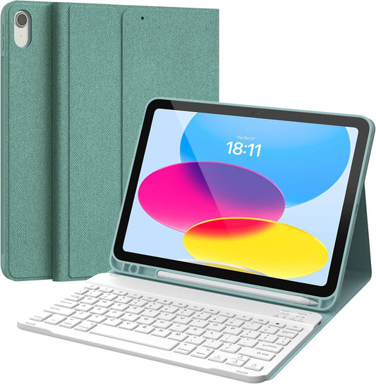 CHESONA Keyboard Case for iPad (A16) 11th/10th Generation (2025/2022), Detachable Wireless Keyboard, Stand Folio Keyboard Cover with Pencil Holder, Thin & Light (Lake Blue)