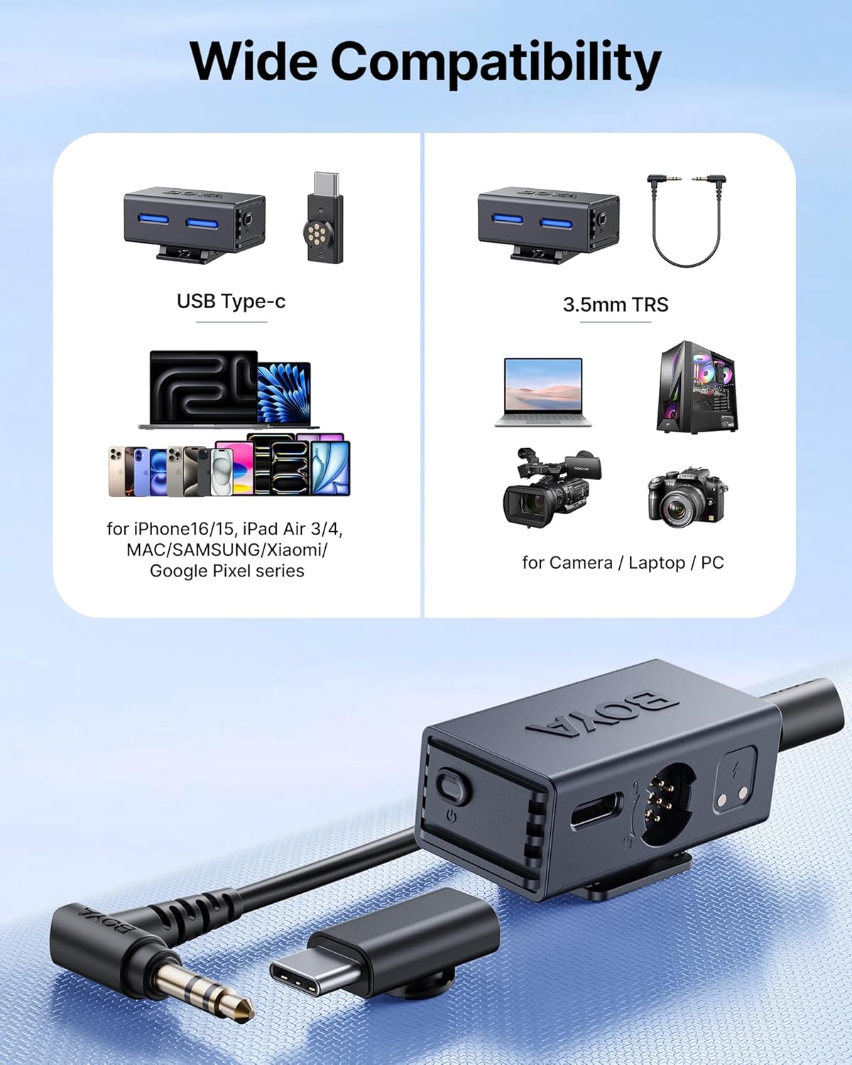BOYA BOYALINK 3 Wireless Lavalier Microphone for iPhone/Android/Camera/PC/Tablets,AI Noise Cancellation, 48kHz/24Bit Studio Sound,APP Control, 984ft 6h Battery for Vlogging Interview(No Charging Case)