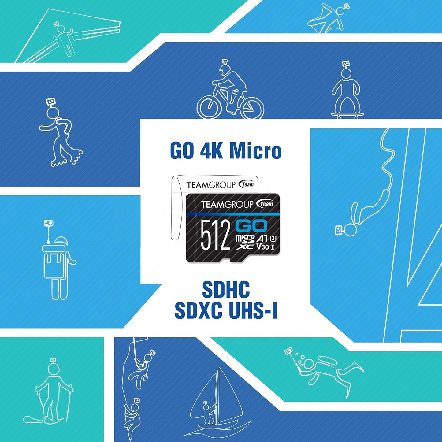 TEAMGROUP GO Card 256GB x 5 PACK Micro SDXC UHS-I U3 V30 4K for GoPro & Drone & Action Cameras High Speed Flash Memory Card with Adapter for Outdoor Sports, 4K Shooting, Nintendo-Switch TGUSDX256GU363